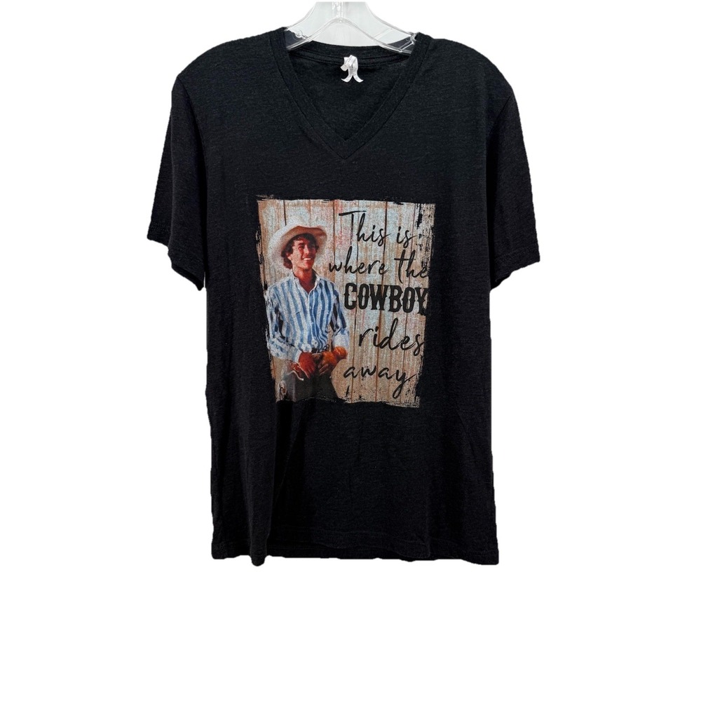 Canvas Gray Like Perry As Lane Frost Graphic Cowboy Women's M V Neck T Shirt